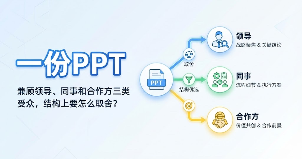 一份PPT兼顾领导、同事和合作方三类受众,结构上要怎么取舍? 一份PPT兼顾领导、同事和合作方三类受众,结构上要怎么取舍?